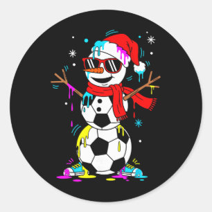 Soccer Snowman Drip Funny Cool Christmas Men Boys  Classic Round Sticker