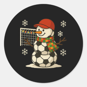 Soccer Snowman Funny Christmas Xmas Cute Boys Kids Classic Round Sticker