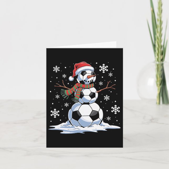 Soccer Snowman Soccer Player Santa Hat Christmas F Card (Front)