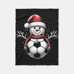 Soccer Snowman Soccer Player Santa Hat Christmas F Fleece Blanket