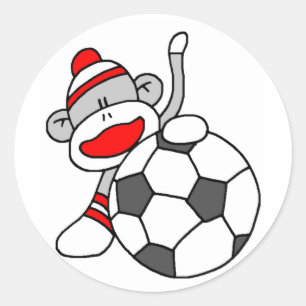 Soccer Sock Monkey Classic Round Sticker