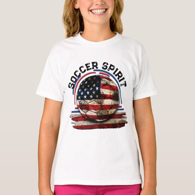 Soccer Spirit USA, Distressed American Flag Sports T-Shirt (Front)