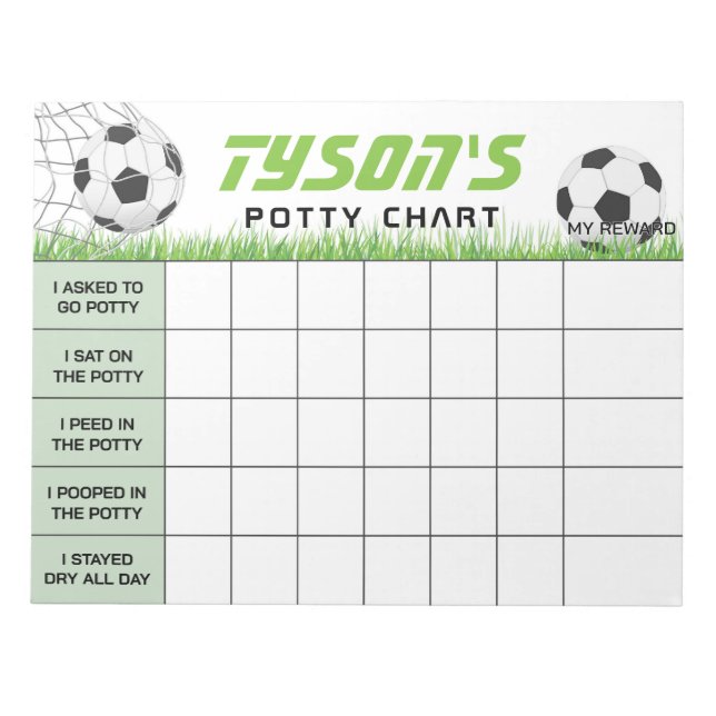 Soccer Sport Potty Chart Personalised Name & Tasks Notepad (Front)