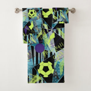 soccer sports ball game bath towel set