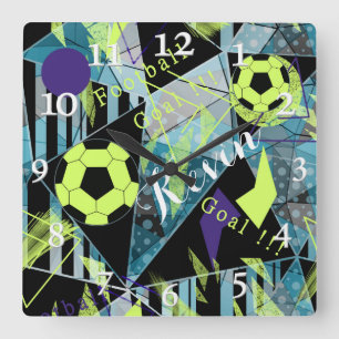 soccer sports ball game square wall clock