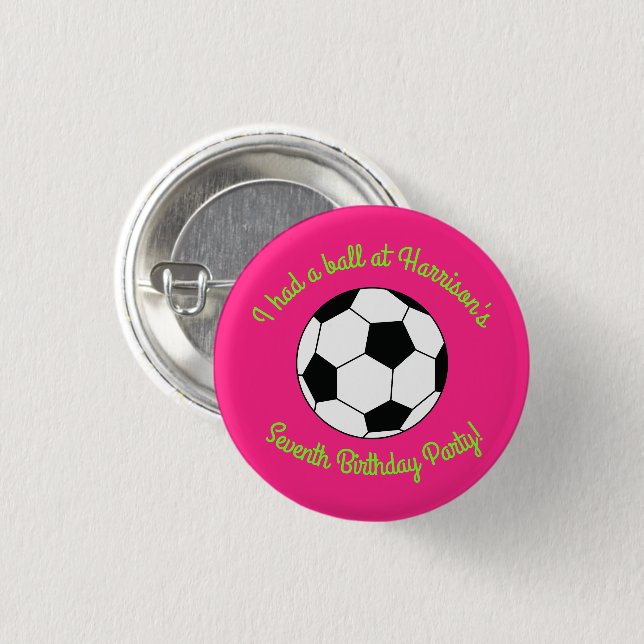 Soccer Sports Birthday Party Pink 3 Cm Round Badge (Front & Back)