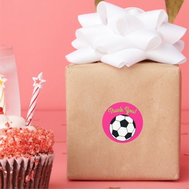 Soccer Sports Birthday Party Thank You Pink Classic Round Sticker (Party)