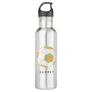 Soccer Sports Custom Name Gold Gray Water Bottle