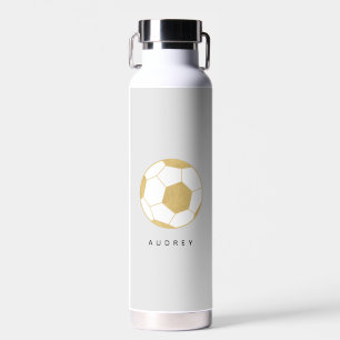 Soccer Sports Custom Name Gold Grey Water Bottle
