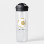 Soccer Sports Custom Name Gold Water Bottle<br><div class="desc">This personalised water bottle featuring a gold soccer ball will delight the soccer (or football) lover in your life. Text is customisable. Part of a collection from Parcel Studios. *The gold foil detail is simulated. Real foil will not be used in the final product.</div>