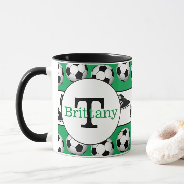 Soccer sports customisable add name coffee mug (With Donut)