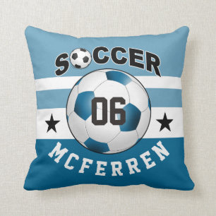 Soccer Sports Jersey Custom Name Number   blue Cushion