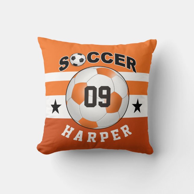 Soccer Sports Jersey Custom Name Number | orange Cushion (Front)