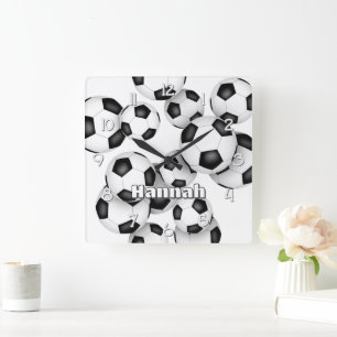 soccer sports room decor with athlete name square wall clock