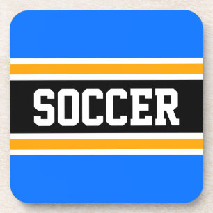 SOCCER Sporty Blue Orange Black Racing Stripes Coaster