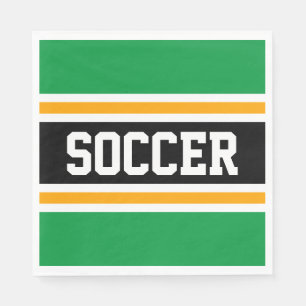 SOCCER Sporty Bright Green Black Yellow Stripes Napkin
