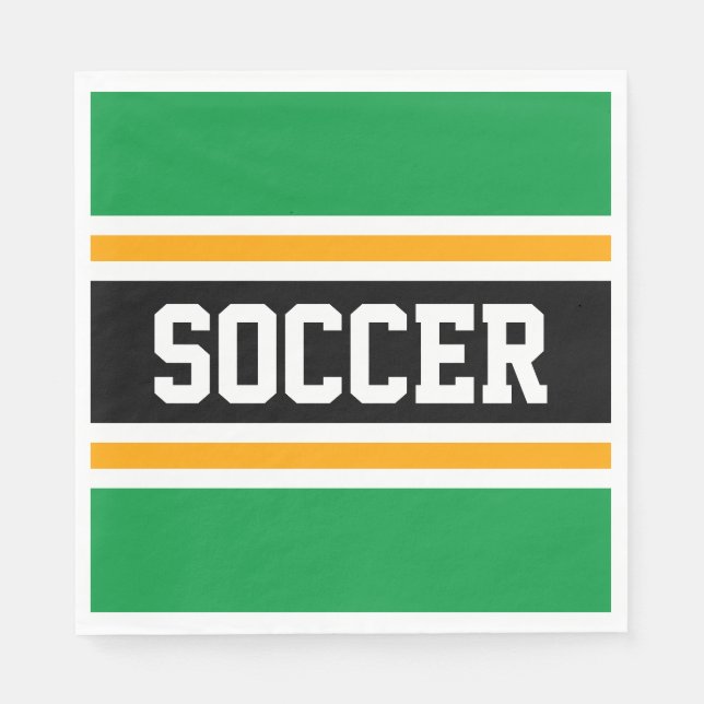 SOCCER Sporty Bright Green Black Yellow Stripes Napkin (Front)