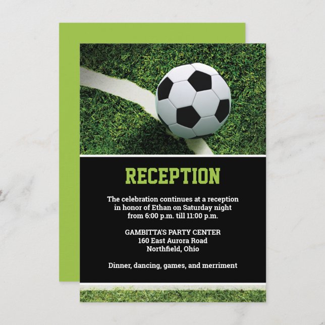 Soccer Stadium at Night Bar Mitzvah Reception Card (Front/Back)