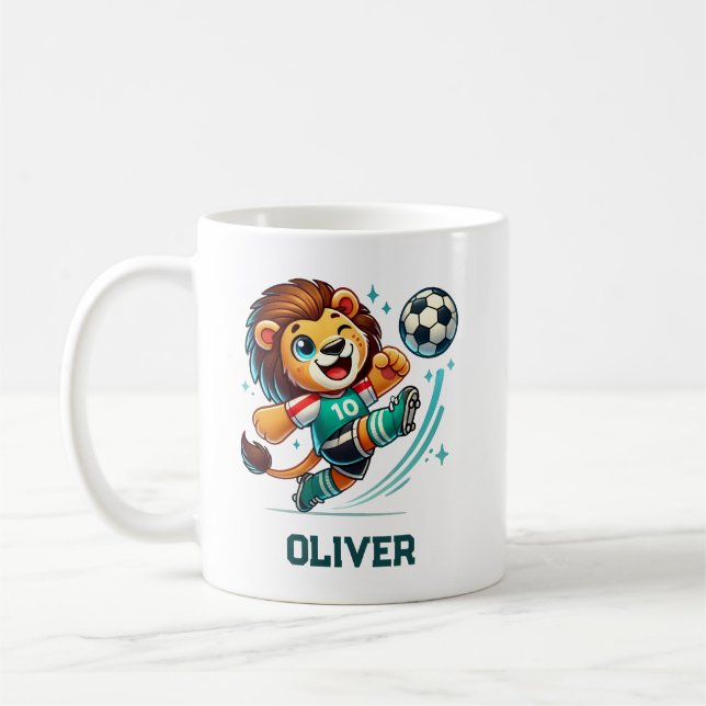 Soccer Star Cute Lion Coffee Mug (Left)