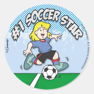 Soccer Star Girl Classic Round Sticker