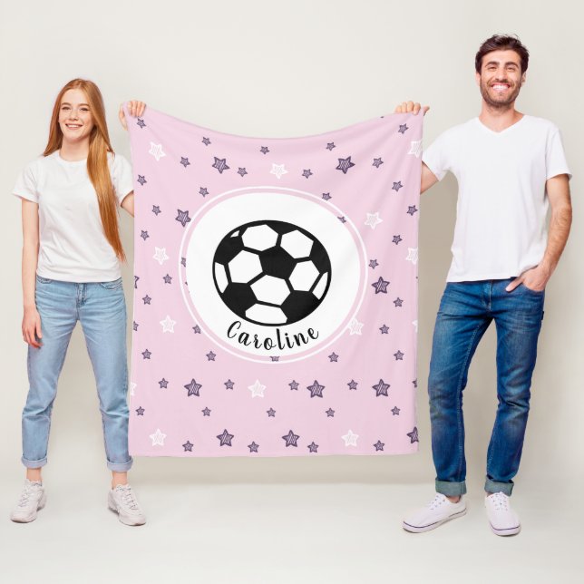 Soccer Star Girls Personalised Cute Pink Pattern Fleece Blanket (In Situ)