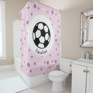 Soccer Star Girls Personalised Cute Pink Pattern Shower Curtain