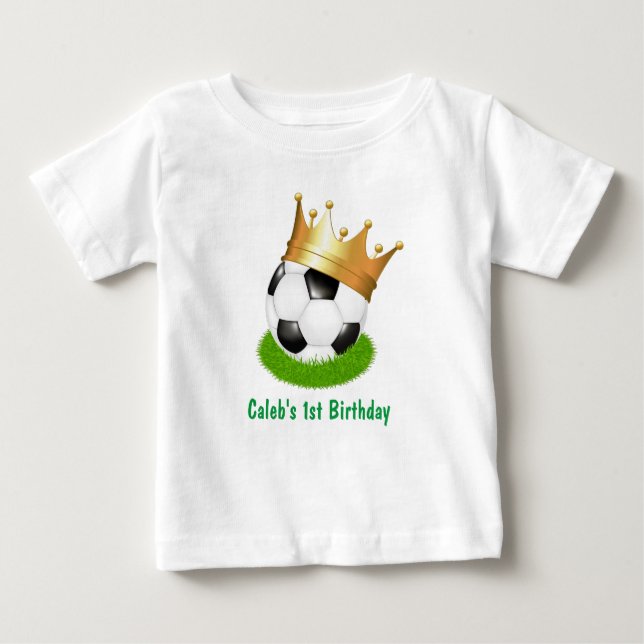 Soccer Star King ONE 1st Birthday Party Custom Baby T-Shirt (Front)