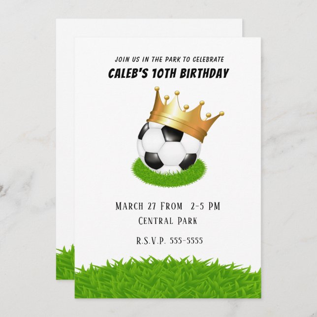 Soccer Star Royal Gold Crown Birthday Party Invitation (Front/Back)