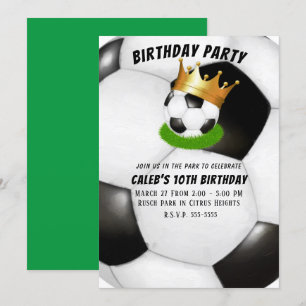 Soccer Star Royal Gold Crown Co-ed Birthday Party Invitation