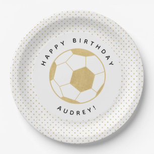 Soccer Star Sports Celebration in Gold and White Paper Plate