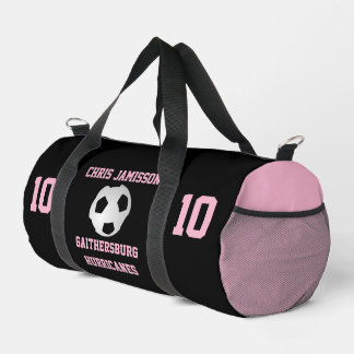 Soccer Team Coach or Player Black Pink Personalise Duffle Bag