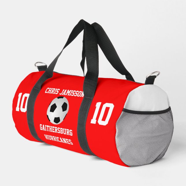 Soccer Team, Coach or Player Red Personalised Duffle Bag (Right Corner)