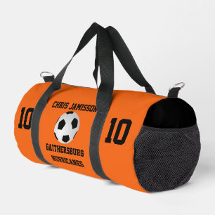 Soccer Team Coach Player Orange Black Personalised Duffle Bag