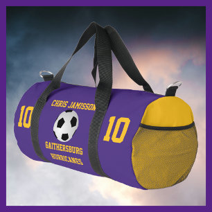 Soccer Team, Coach, Player Purple Gold Personalise Duffle Bag