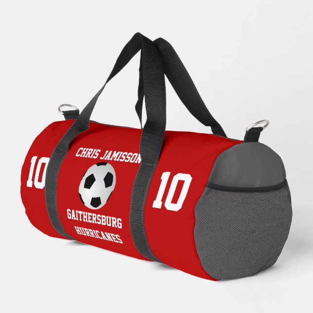 Soccer Team Coach Player Scarlet Gray Personalized Duffle Bag (Right Corner)