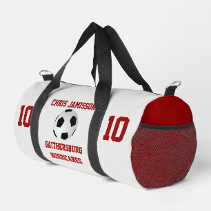 Soccer Team Coach Player White Crimson Personalize Duffle Bag