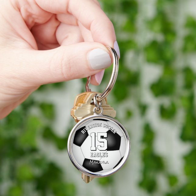 soccer team name girls boys personalised key ring (Hand)