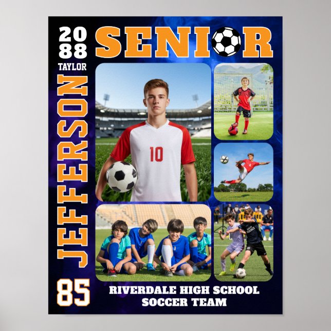 Soccer Team Sports Player Portrait Photo Collage Poster (Front)