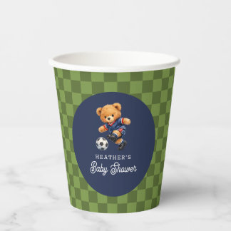 Soccer Teddy Bear Checkboard Baby Shower Paper Cups