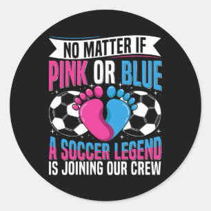 Soccer Themed Gender Reveal Party Design For A Soc Classic Round Sticker