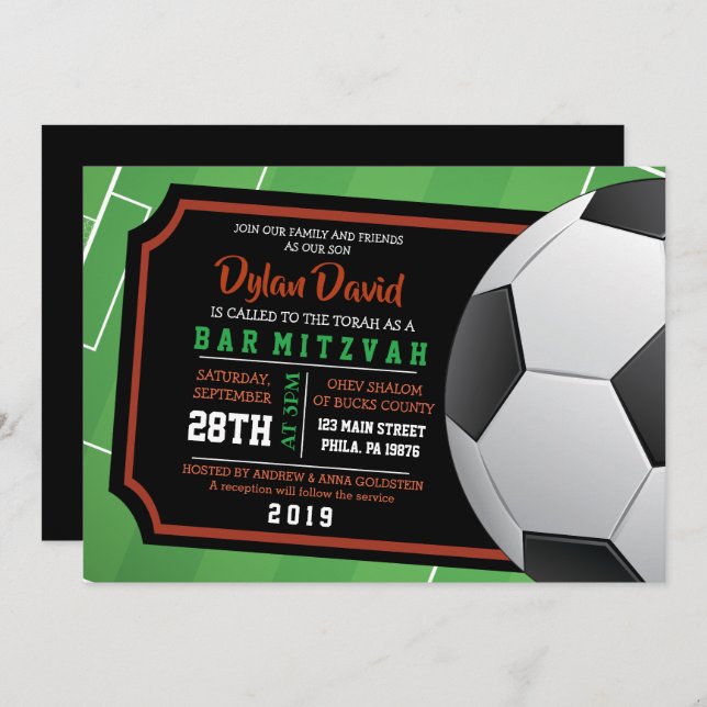 SOCCER TICKET Bar Bat Mitzvah Invitation (Front/Back)