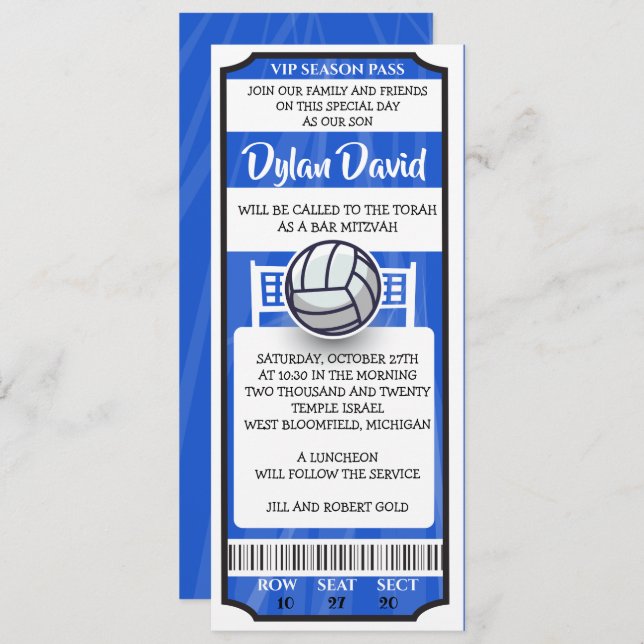 SOCCER TICKET Bar Bat Mitzvah Invitation (Front/Back)