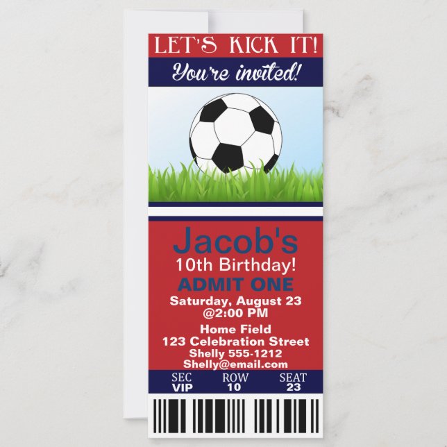 Soccer Ticket birthday invitation customisable (Front)