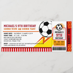 Soccer Ticket Pass Birthday Party Invitation