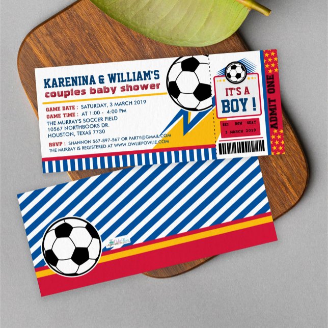 Soccer Ticket Pass Couples Baby Shower Invitation (Creator Uploaded)