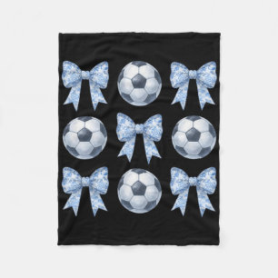 Soccer Toile De Jouy Blue Bow Soccer Mum Cute Girl Fleece Blanket