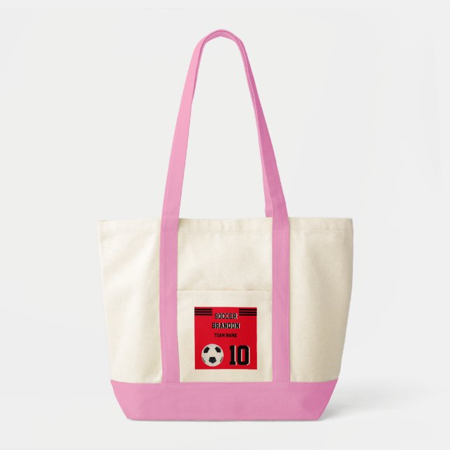 soccer tote bag pink player personalised black gol (Front)