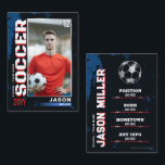 Soccer Trading Card Blue Red Card Soccer Card Gift<br><div class="desc">Celebrate your star player with our USA Edition Custom Soccer Trading Card! Fully customisable with a photo,  stats,  and achievements,  this sleek card is perfect for team gifts,  award ceremonies,  or personal memorabilia.</div>