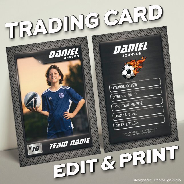 Soccer Trading Card, Graphite Sports Card  (Graphite Soccer Trading Card, Custom Soccer Player Card, European Football Trading Card)