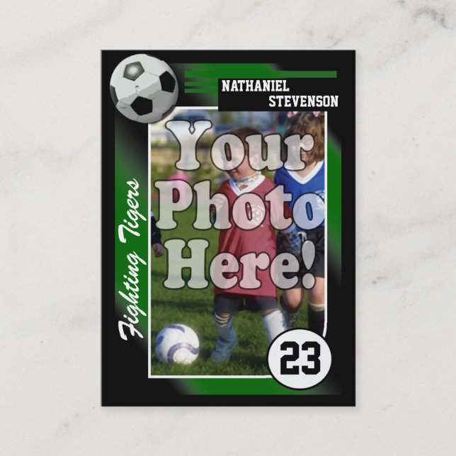 Soccer Trading Card, Green Lg Business Card Size (Front)